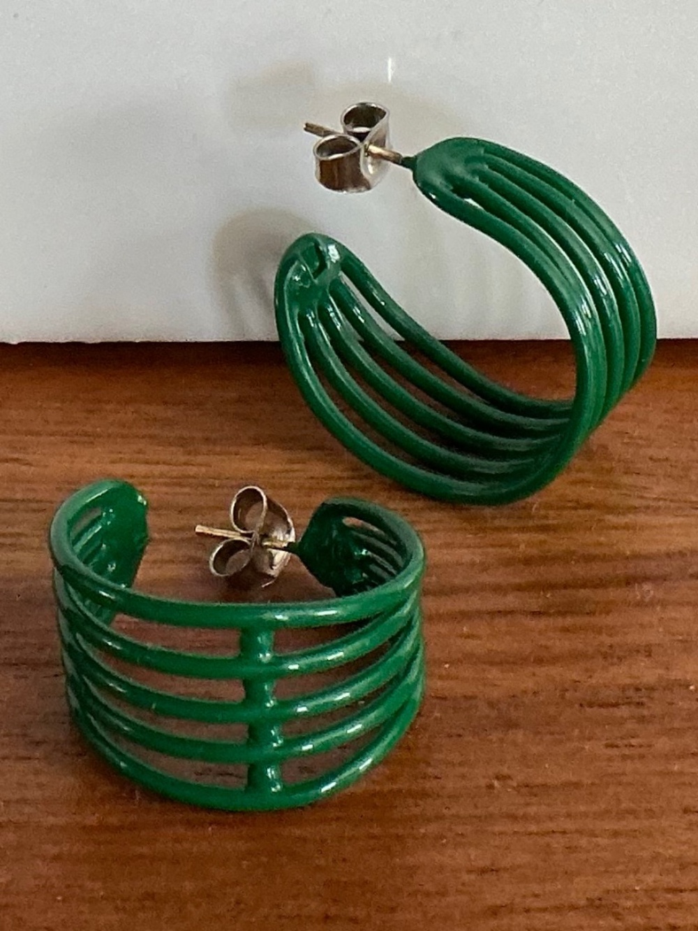 Vintage 1980s Hoop Earrings Pierced Green Retro